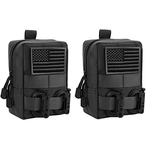 FRTKK 2 Pack Molle Pouches - Tactical Compact Water-Resistant EDC Pouch Small Utility Pouch Bags (Patch Included) (2 Pack-Black)
