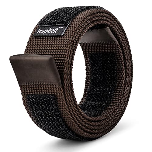 Loopbelt Brown No-Scratch Web Belt with Rubber Coated Tips and Advanced Hook & Loop Fasteners (Small 28-32)