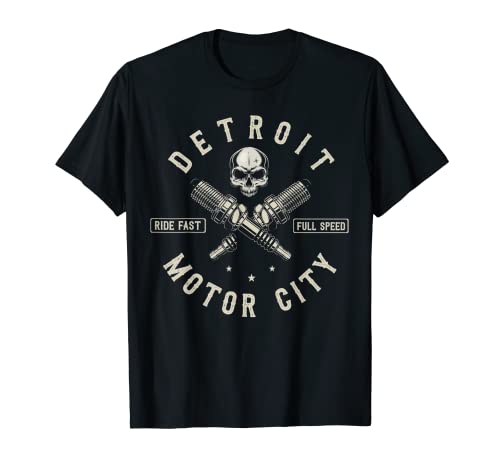 Detroit Michigan Motor City Spark Plug Wings Ride Fast Speed T-Shirt