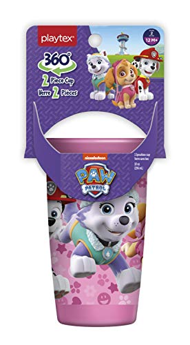 Playtex Sipsters Stage 2 360 Paw Patrol Spill-Proof, Leak-Proof, Break-ProofSpoutless Cup for Girls, 10 Ounce - Pack of 2