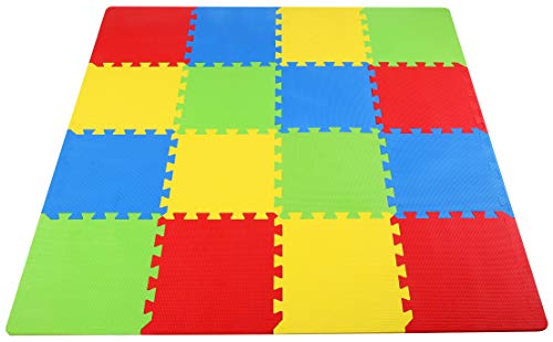 BalanceFrom Kid's Puzzle Exercise Play Mat with EVA Foam Interlocking Tiles, 4 Colors (16 Tiles), All