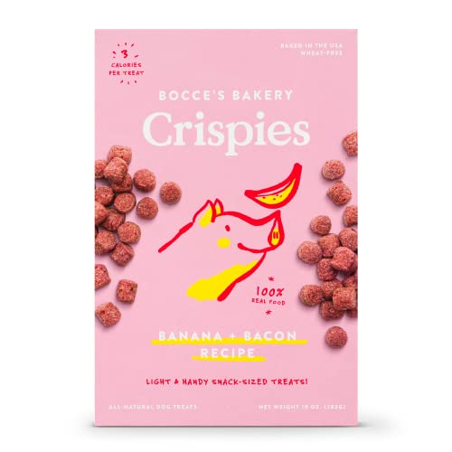 Bocce's Bakery Crispies Training Treats for Dogs, Wheat-Free Dog Treats, Made with Real Ingredients, Baked in The USA, All-Natural & Low Calories Training Treats, Banana & Bacon Recipe, 10 oz