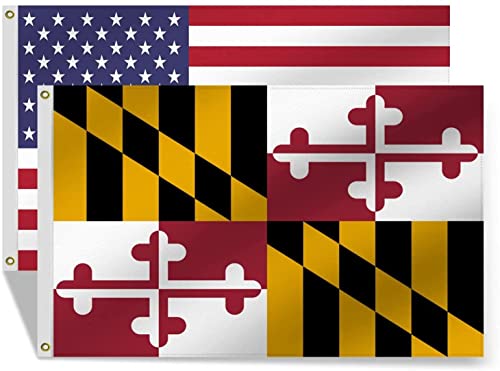 2 Pack American US Maryland Flag 3x5 Foot, MD Maryland State Flags Vivid Color and Fade Proof, Maryland State flag with Brass Grommets Decoration Gift Banner