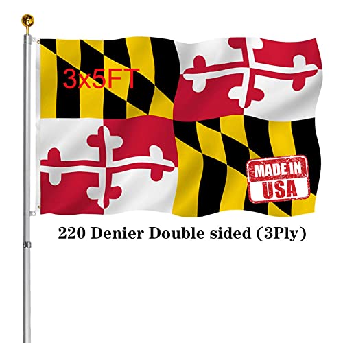 Hypoth Double Sided Maryland Sates Flag 3x5 FT Outdoor- UV Fade Resistant 3Ply Maryland MD Flags Canvas Header with 2 Brass Grommets Easy to Rising