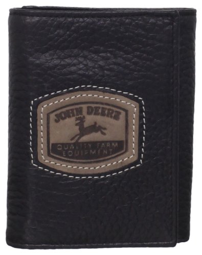 John Deere Men's Historical Logo Trifold Wallet, Black, One Size