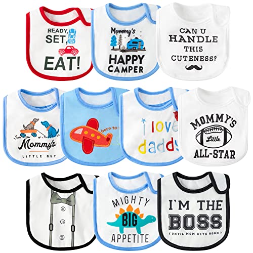 BWkoss 10Pcs Waterproof Baby Bibs Unisex Newborn Babies Food Bibs Baby Keepsake Birthday Gift for Drooling Feeding Eating Teething, 6-12 Months