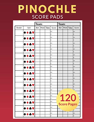 Pinochle Score Pads 120 Score Pages: Personal Scoresheet Record Book, Pinochle Score Cards, Meld Table, Large Size (8.5 x 11 inches)