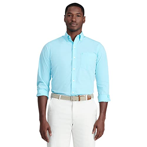 IZOD Men's Performance Comfort Long sleeve Solid Button Down Shirt, Blue Radiance, Medium