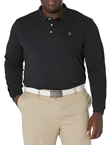 IZOD Men's Golf Long Sleeve Tournament Polo Shirt, Black, X-Large