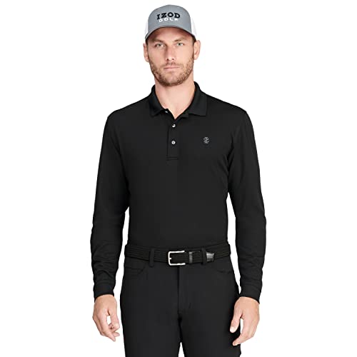 IZOD Men's Golf Long Sleeve Tournament Polo, Black G168, XX-Large