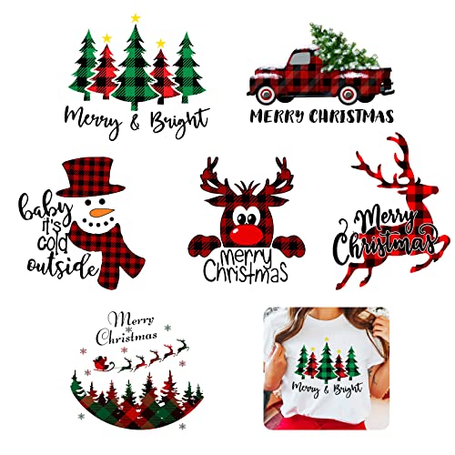 Christmas Iron on Transfer T Shirt Sticker Heat Transfer Design Iron on Decal Patches, Cysincos 12Pcs Leopard Buffalo Plaid HTV Iron on Vinyl for Clothing Hat Pillow Backpack DIY Craft Supplies