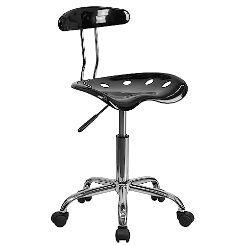 Flash Furniture Elliott Vibrant Black and Chrome Swivel Task Office Chair with Tractor Seat