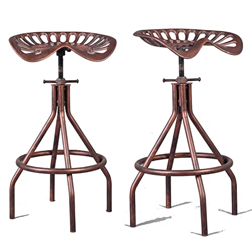 Diwhy Rustic Farmhouse Barstool Tractor Seat Adjustable Bar Stool Industrial Pub Stool Copper Set of 2