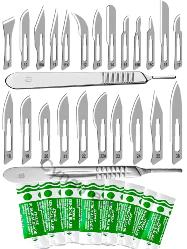 Cynamed 120 SURGICAL STERILE SCALPEL HANDLE BLADES #10#11#15#20# 21#22 +2 FREE Scalpel handle #3 and #4 Suitable for Dermaplaning, Crafts, Medical/Surgical Instruments/Equipment BRAND