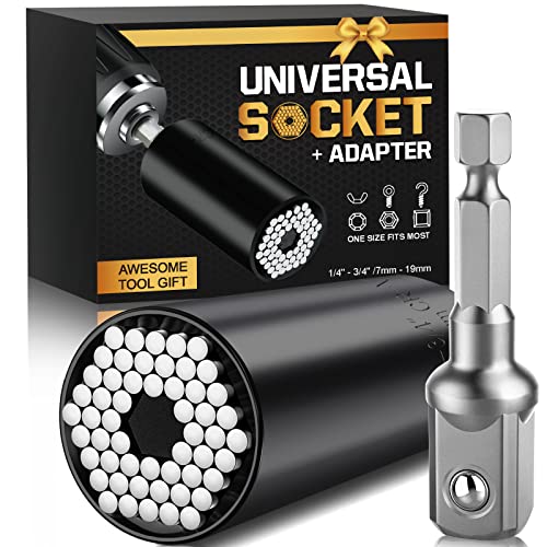 Fathers Day Gifts for Dad from Wife Daughter Son Kids - Universal Super Socket, Cool Gadgets Awesome Gifts for Dad Men Papa, Socket Set with Multifunction Adapter to Unscrew Any Bolt(7-19mm)-Black