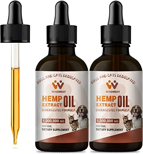 WACHRAY - Hemp Oil for Dogs and Cats - Pet Hemp Calming Drops for Anxiety Stress Relax Sleep Aggressive Pain Inflammation Arthritis Allergies - Supports Skin Itchy, Joint & Hip Health - Non-GMO