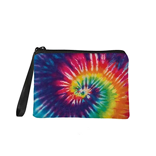 GIFTPUZZ Rainbow Tie Dye Coin Purse Small Pouch Change Holder Bags Small Handbag Wristlet Wallet Fleece Casual Coins Storage Purses for Girls Womens Men Colorful