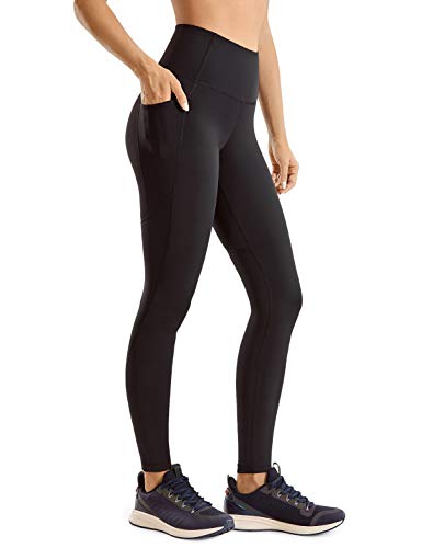 CRZ YOGA Women's Naked Feeling Workout Leggings 28 Inches - High Waisted with Pockets Tummy Control Leggings Black Small