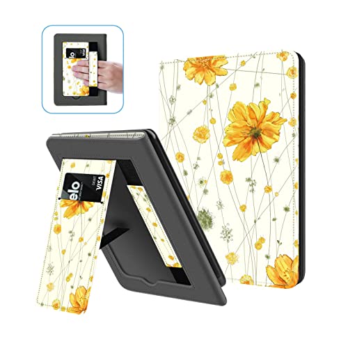 Ayotu Stand Case for Kindle Paperwhite, Premium PU Leather Cover with Hand Strap, Supports Auto Wake/Sleep, Only for 6.8 inch Paperwhite 11th Generation 2021 and Signature Edition, Yellow Flowers