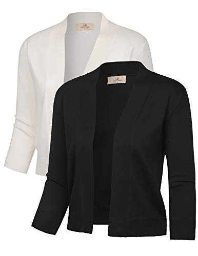 GRACE KARIN Office Cropped Knitting Jacket for Dress (XXL,Black&Ivory,2 Pack)