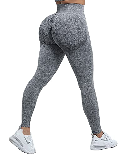 CHRLEISURE Butt Lifting Workout Leggings for Women, Scrunch Butt Gym Seamless Booty Tight (Dark Gray, L)