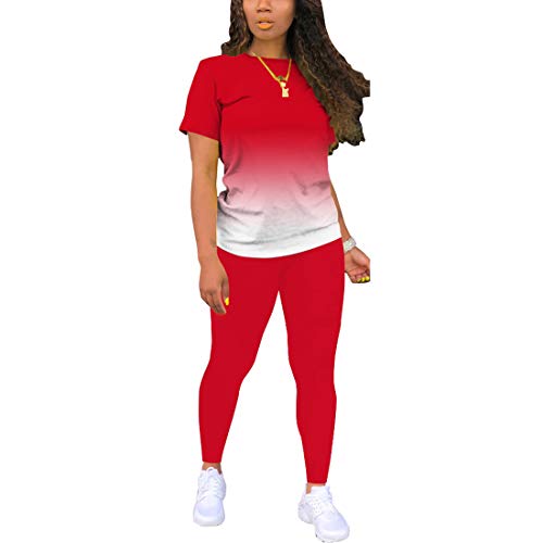 Nimsruc Biker Short Sets Women 2 Piece Outfits Summer Jogger Tracksuit Matching Sweatsuits Gradient Red XXL