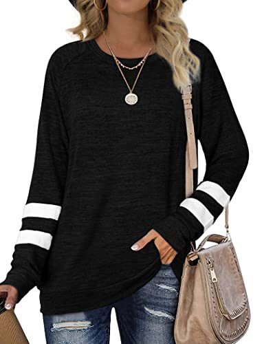 Geifa Womens Tops Long Sleeve Tunic Sweatshirts Fall Clothes 2022 Fashion Oversized Black L