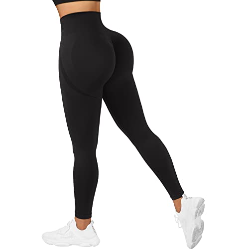 RUUHEE Women Workout Leggings Seamless Scrunch High Waisted Tummy Control Gym Yoga Pants(Medium,49Black)