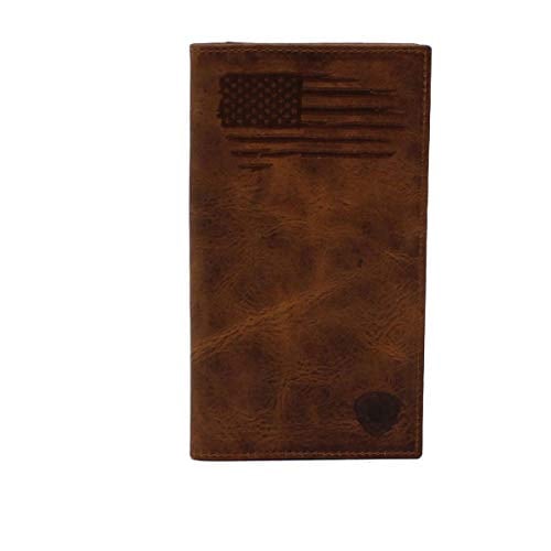ARIAT Men's Brown USA Flag Rodeo Style Leather Wallet