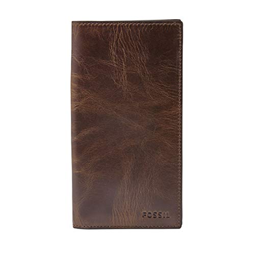 Fossil Men's Derrick Leather Executive Checkbook Wallet, Dark Brown, (Model: ML3683201)
