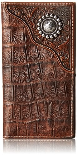 ARIAT Men's Caiman Floral Over Circle Rodeo wallets, Brown, One Size