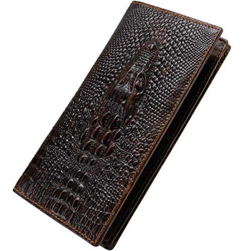 Itslife Men's RFID Vintage Look Genuine Leather Long Bifold Wallet Checkbook Wallets for Men