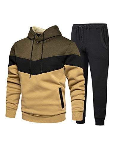 Tebreux Men's Jogging Tracksuit 2 Piece Athletic Outfit Hoodie Sports Sweatsuit Pullover Suit Sets Green XL