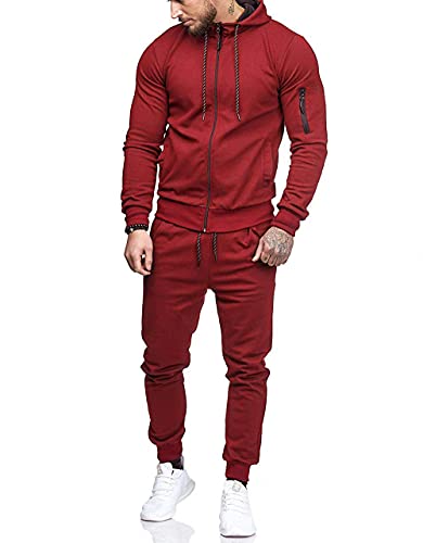 THWEI Mens Tracksuit 2 Piece Sweatsuit Sets Casual Hoodie Jogging Athletic Suits Burgundy S