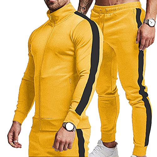 TEZO Men's Casual Active Tracksuits Full Zip Sports Jogging Suits Sets Athletic Running 2 Piece Sweatsuits with Zip Pockets(YLBK L)