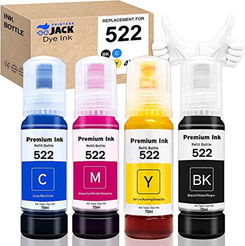 Printers Jack Compatiable Epson T522 Refill Ink Bottle Kit for Epson EcoTank ET-2720, ET-4700