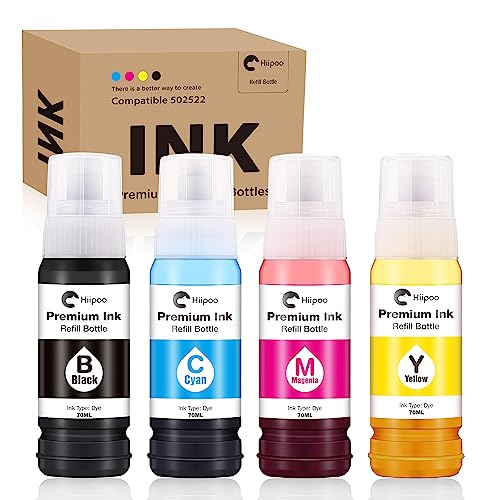 Hiipoo Compatible 522 (Not for Sublimation) High Capacity Refill Ink Bottle Replacement for EcoTank ET-2720 ET-2760 ET-2800 ET-4800 ET-2803 ET-2750 ET-3750 ET-4750 ET-3760 ET-4760 ET-2700 Printer