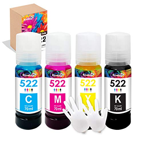 Koala Compatible Refilled Ink Bottle Replacement for 522 T522 Compatible with ET-2720 ET-4700 Printer Black, Cyan, Magenta, Yellow,4 Pack (NOT for Sublimation)