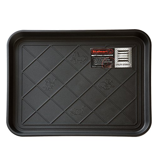 All Weather Boot Tray  Water Resistant Plastic Utility Rubber Shoe Mat  Indoor or Outdoor Doormats for Use in All Seasons by Stalwart (Black, Small)