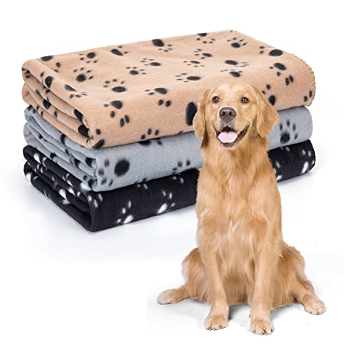 Nobleza 3 Pack Dog Blanket, Soft Warm Dog Fleece Blanket with Cute Paw Prints Machine Washable Puppy Blanket Great Pet Throw for Small Medium and Large Dogs Cats, 40"63"