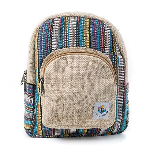 Yogo Boho Mini Backpack, Himalayan Hemp Backpack Purse for Travel, Hippy Bag with Adjustable Straps (Bodhi Reef)