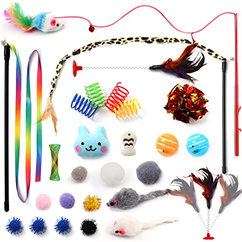 PietyPet Kitten Toys Cat Toys Assortments, 26 Packs Cat Toys Variety Pack for Kitty, Cat Wand Toy, Cat Feather Toys, Cat Balls with Bells, Cat Mouse Toy, Catnip Toys for Indoor Cats