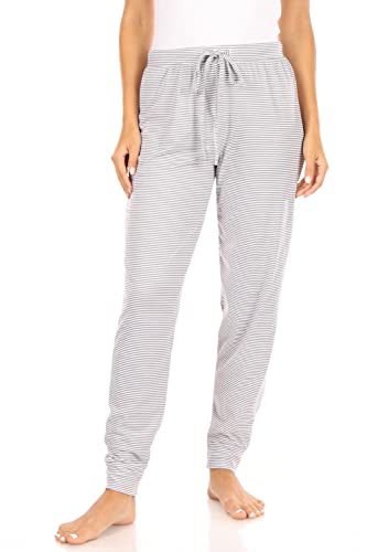 TAHARI Soft Cozy Pajamas for Women, Relaxed Fit Jogger Pajama Pants for Women w/Drawstring, Pink Filigree and Silver Stripes Birthday Gifts for Womens Pajama, Medium