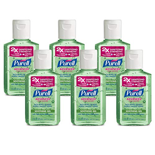 Purell Advanced Hand Sanitizer Soothing Gel, Fresh Scent, with Aloe and Vitamin E - 2 fl oz Travel Size Flip Cap Bottle (Pack of 6)  3156-04-EC