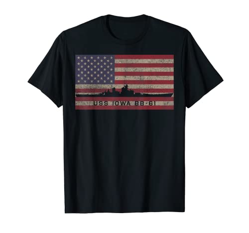 USS Iowa BB-61 WW2 Battleship USA American Flag T-Shirt
