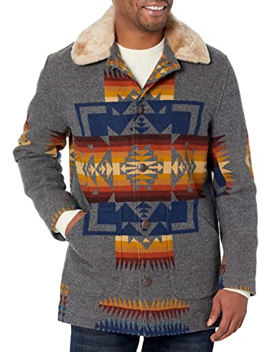 Pendleton Men's Brownsville Wool Coat, Chief Joseph-Dark Grey, Large