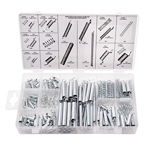 Ruibapa 200PCS Spring Assortment Kit Zinc Plated Extension and Compression Springs Kit Include Assorted Size Small Springs for Home Repairs & DIY P-038-kit