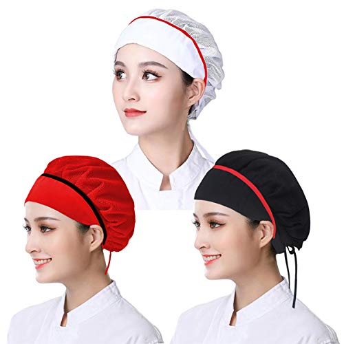 DXYAKY 3pcs Chef Hats Adjustable & Reusable Kitchen Cooking Chef Caps Food Service Hair Nets Breathable Mesh Work Hat