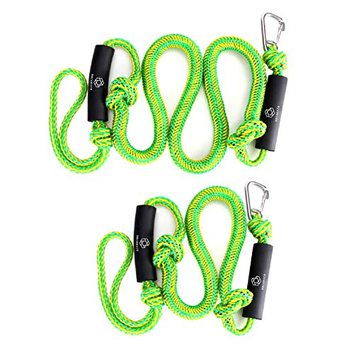 Obcursco Bungee Dock Lines for Boat, Docking Rope with 316 Stainless Steel Clips, Accessories for Jet Ski, PWC, SeaDoo, Yamaha WaveRunner, Marine, Kayak, Pontoon, Sets of Two(4ft & 6ft) (Green/Yellow)