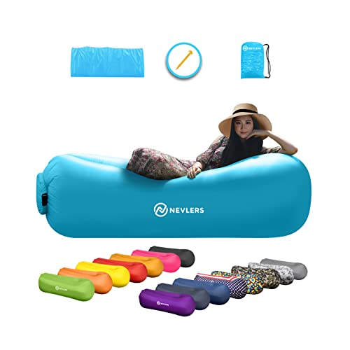 Nevlers Inflatable Lounger Air Sofa Perfect for Beach Chair Camping Chairs or Portable Hammock & Includes Travel Bag Pouch & Pockets | Easy to Use Camping Accessories -Blue Color